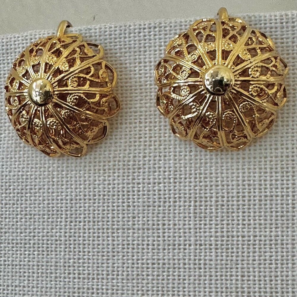 Gold tone filigree clip on earrings